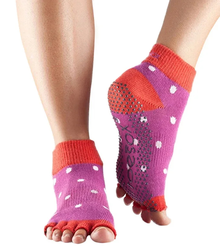 Toesox Low Rise Half-Toe Yoga Grip Socks Poppy Polka