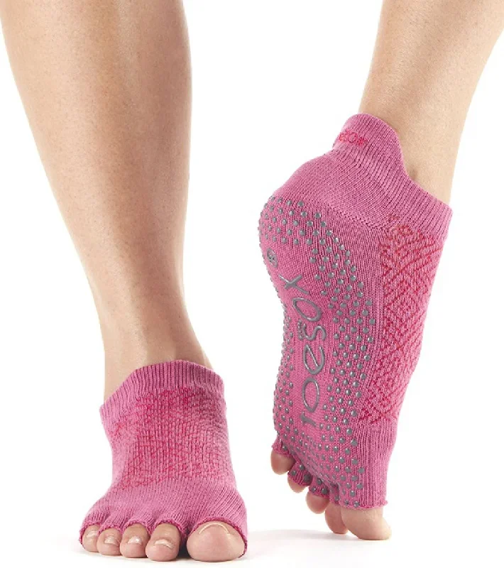 Toesox Low Rise Half-Toe Yoga Grip Socks Ruby