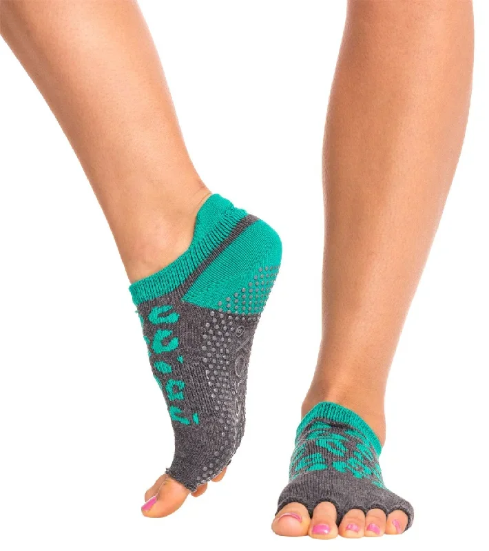 Toesox Low Rise Half-Toe Yoga Grip Socks Wild Love Emerald