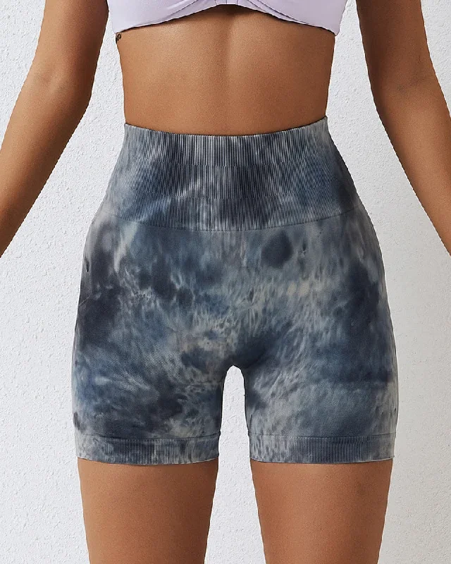 Women Summer New High Waist Tie-dye Quick Drying Hip Lift Yoga Shorts S-L