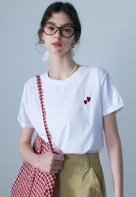 Women's Tee with Heart Embroidery