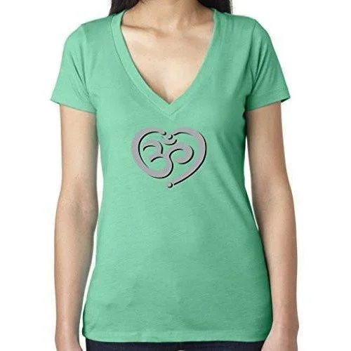 Womens Om Heart Deep V-neck Tee Shirt