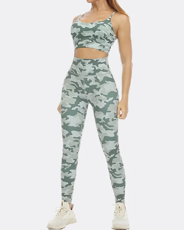 Yoga Clothing Suit Camouflage Sling Bra Fashion High Waist Yoga Suit Fitness XS-XL Pants Sets